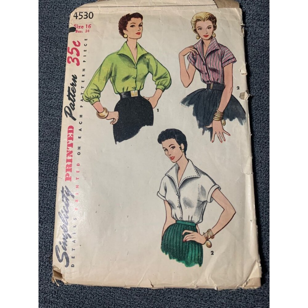 Simplicity Vintage Sewing Pattern 4530 Misses Blouse Size 16 Bust 34
